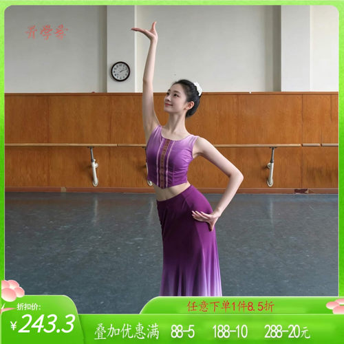 舞研依库傣族舞艺考紫色鱼尾裙