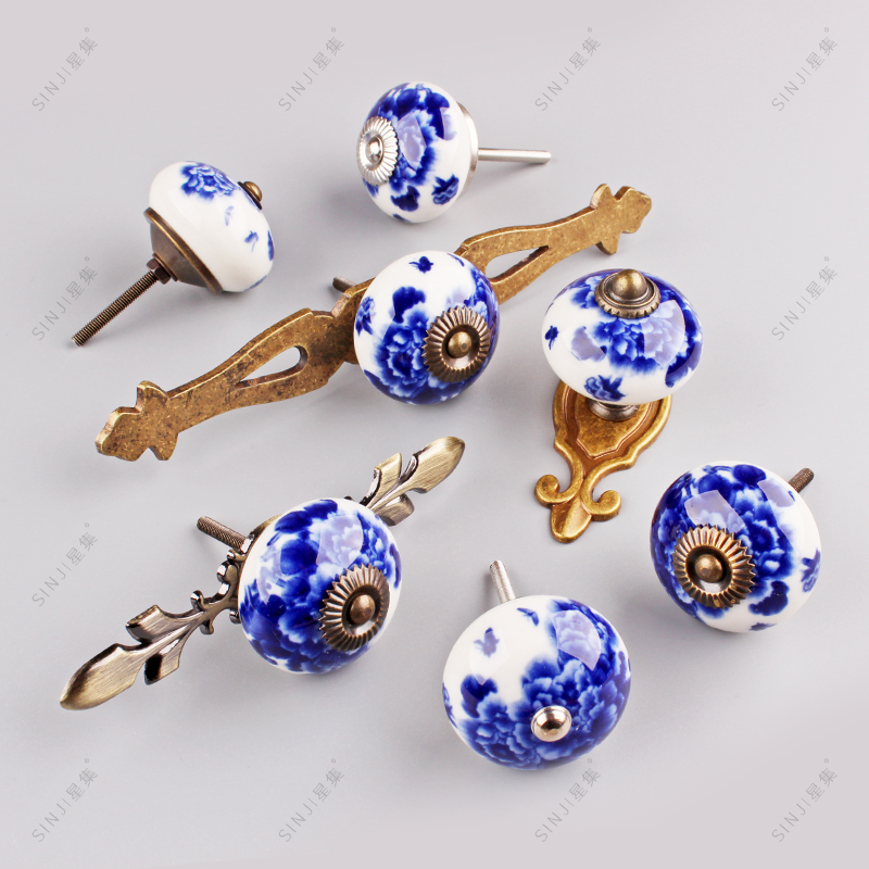 星集陶瓷蓝色新中式柜门拉手