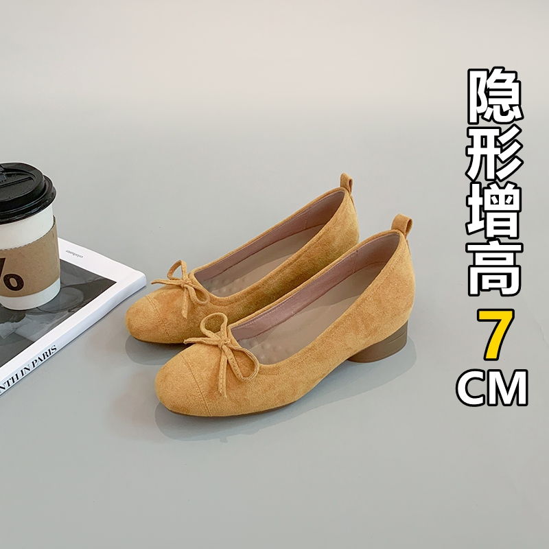 超软羊皮~真皮内增高粗跟单鞋女