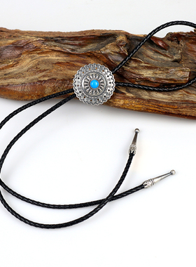 美式休闲复古手工银饰925纯银财布扣印第安纳瓦霍bolo tie领带