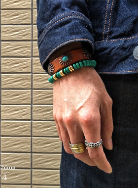 原创设计古法优化松石隔珠手工阿美咔叽手链银珠铜珠男女通用手环