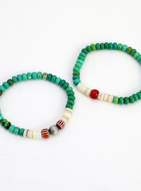 原创设计日潮复古松石手链贝壳隔珠925银西瓜珠男女通用手串