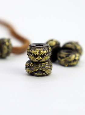 手工黄铜虎头珠文玩卡子弟子珠散珠松石项链咔叽复古手串纯铜隔珠