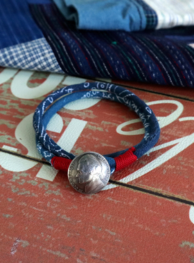 原创设计蓝染古布绳男女手链手串