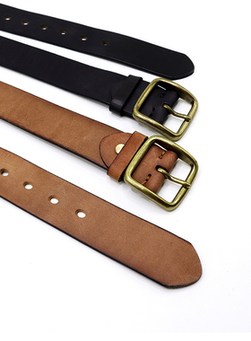 头层牛皮皮带复古植鞣实心黄铜针扣男士工装裤做旧男女真皮裤腰带