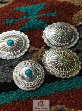 原创设计印第安纳瓦霍复古风格财布扣手工皮具松石DIY925银扣