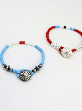 原创设计日潮复古琉璃珠手链925纯银康桥扣飞碟珠西瓜珠男女手串