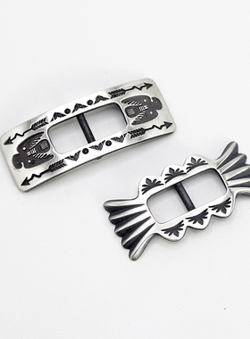 原创设计印第安纳瓦霍雷鸟银扣925纯银财布扣蝴蝶扣皮手环装饰扣