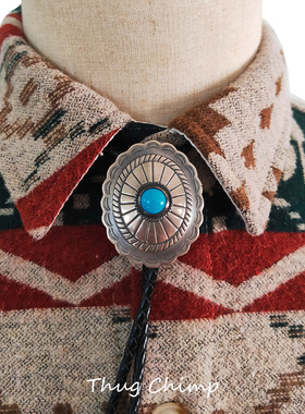 925纯银手工复古领结美式西部印第安纳瓦霍BOLO TIE牛仔波洛领带