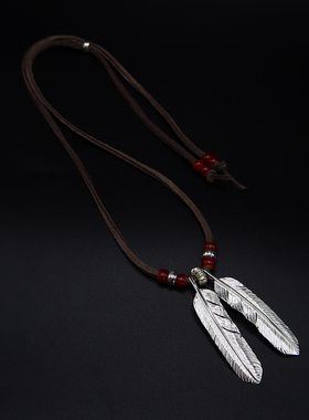 鹫见太郎L号羽毛吊坠日潮复古素羽毛925纯银飞行羽毛挂坠男女项链