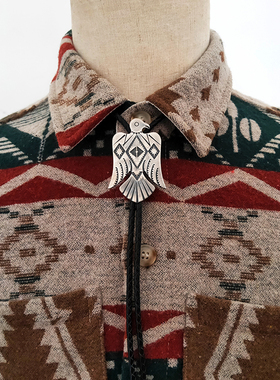 原创设计印第安纳瓦霍925纯银雷鸟领扣复古吊坠BOLO TIE波洛领带