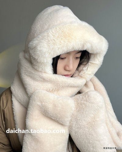 代小婵400g大毛领帽子围巾套件