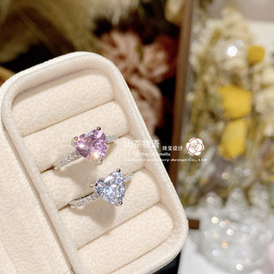 Camellia简约设计宝石少女心戒指 仿帕帕拉恰 镀金黛粉爱心锆