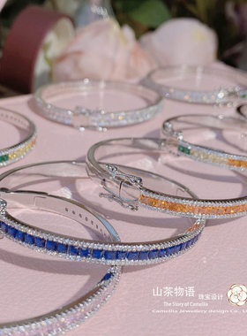 镀真金强保色镶嵌彩宝粉粉手镯