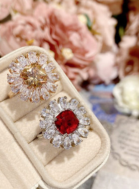 山茶wish爆款法国香槟色显手白太阳花戒指 真金电镀镶钻超闪指环