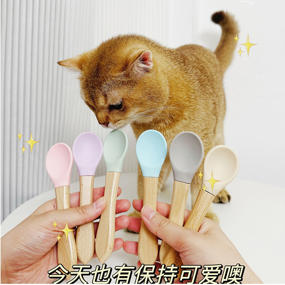 猫咪罐头勺子木柄硅胶猫条喂食勺