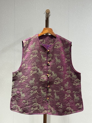 原创设计 重磅油丝香云纱立体提花马高端百搭无袖马甲24013