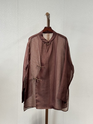 原创设计 欧根纱时尚百搭气质淑女 大牌中式盘扣衬衫8306