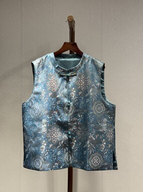 小众设计 重磅织锦提花 新中式国风 盘扣复古气质马夹7721