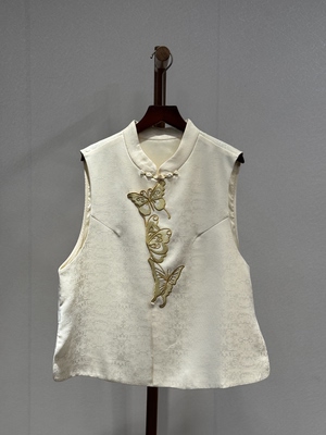 小众设计 重缎重工艺刺绣 时尚百搭气质立领盘扣马甲2651