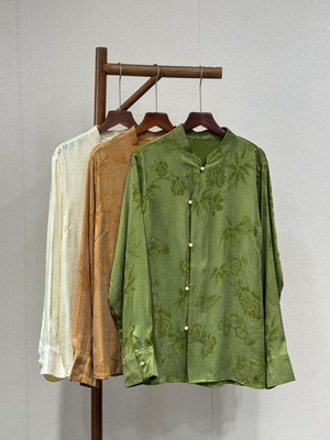 原创设计 早春重磅油丝香云纱 时尚气质百搭高端衬衫2523