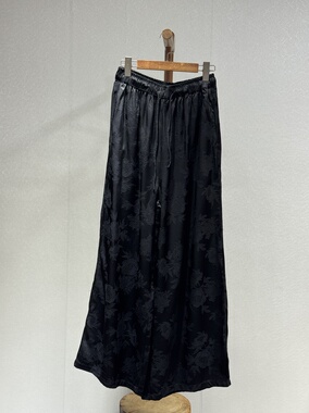 原创设计 重磅香云纱 时尚百搭气质秋季松紧腰抽绳直筒长裤2355