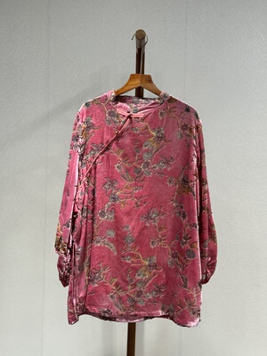 小众设计 秀场时尚气质百搭秋季中式长袖丝绒衬衫6550