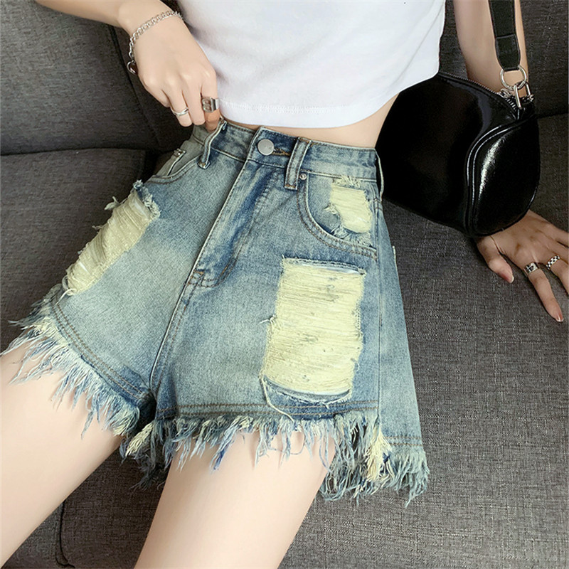 高腰破洞牛仔短裤女夏季新款宽松