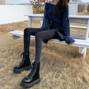 烟灰色高腰牛仔裤女秋季秋冬2026年新款修身显瘦紧身小脚铅笔裤子