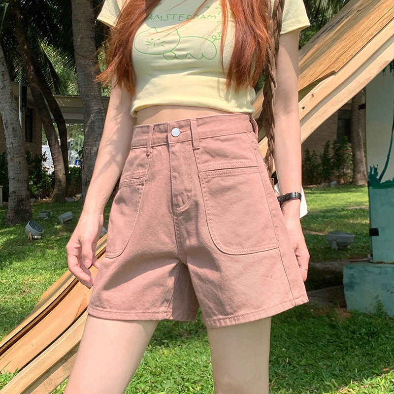 复古阔腿a字热裤高腰牛仔短裤女