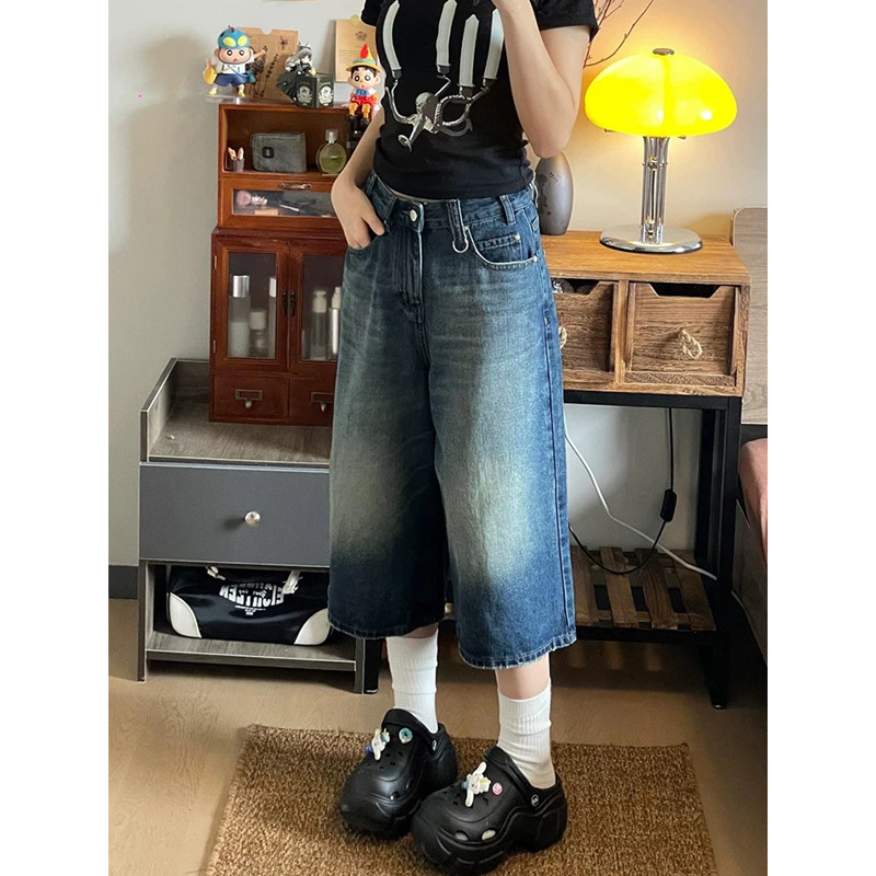 美式复古高腰直筒牛仔裤女秋冬秋季 2025休闲宽松阔腿中裤七分裤,女装/女士精品,牛仔裤,淘宝优惠券,粉丝福利购,淘宝优惠卷