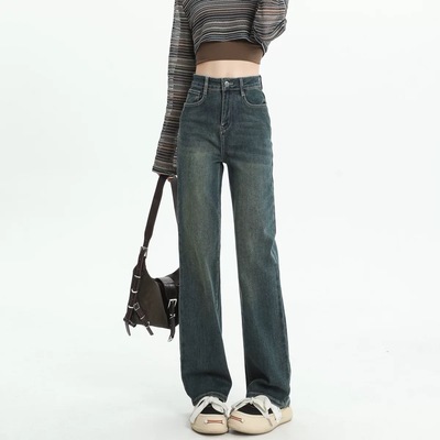 直筒牛仔裤女窄版阔腿裤子