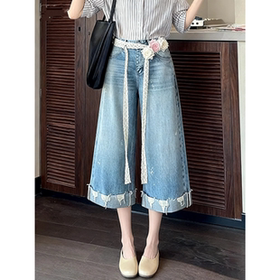 破洞直筒牛仔裤女夏季薄款2026新款高腰七八分小个子宽松烟管裤子