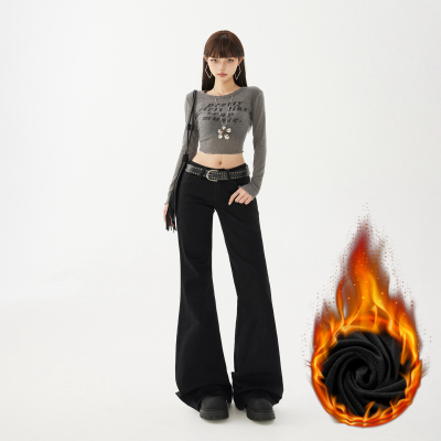 黑色微喇牛仔裤女不贴腿喇叭裤