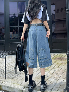 五分裤 倒穿牛仔短裤 宽松高腰阔腿直筒六分中裤 秋冬2026新款 女春季