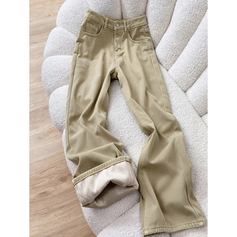 高级咖棕色阔腿牛仔裤宽松直筒