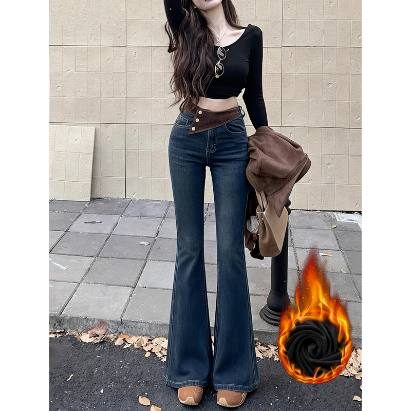微喇拖地裤喇叭裤女修身高腰牛仔
