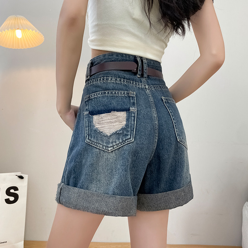 卷边牛仔短裤女秋冬秋季2025新款高腰宽松复古a字阔腿翻边四分裤,女装/女士精品,牛仔裤,淘宝优惠券,粉丝福利购,淘宝优惠卷