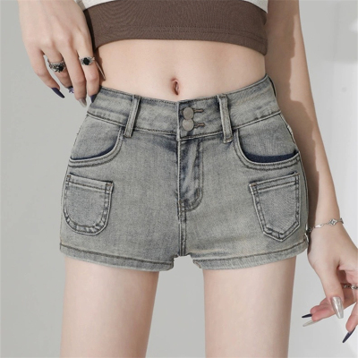 辣妹弹力直筒牛仔超短裤紧身热裤