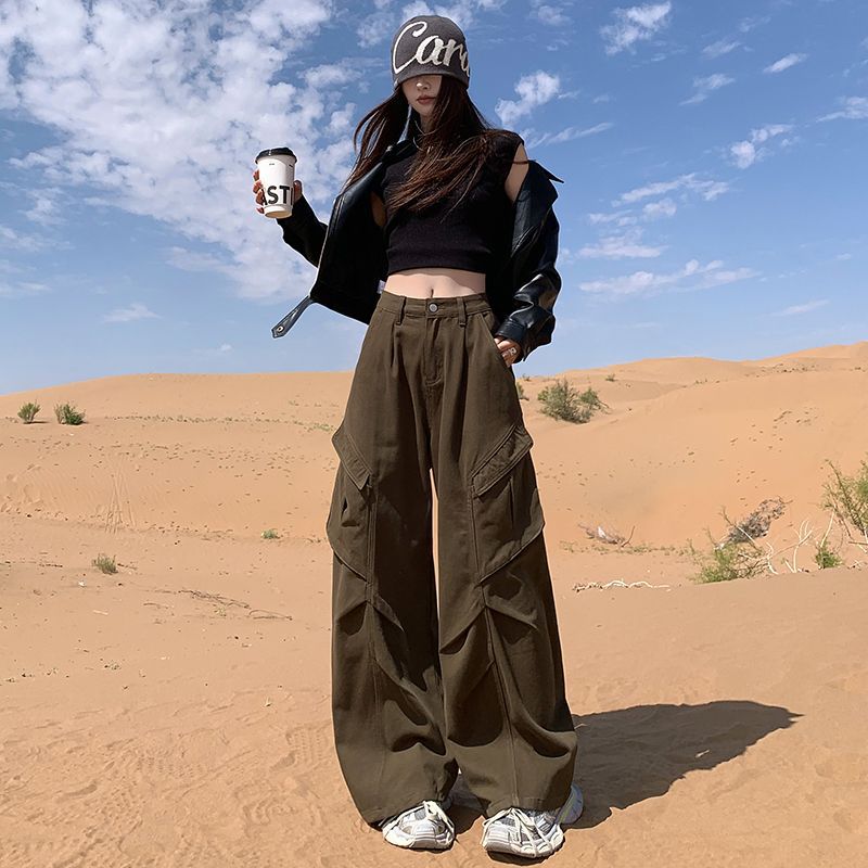 美式宽松直筒多口袋工装牛仔裤女