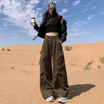 美式宽松直筒多口袋工装牛仔裤女