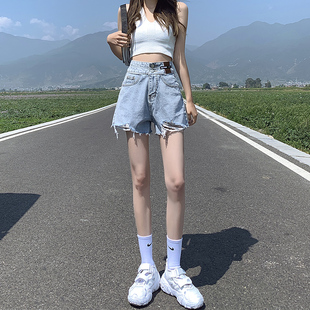 宽松阔腿显瘦a字破洞超短热裤 高腰牛仔短裤 2025年新款 女薄款 夏季