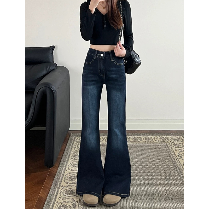 微喇牛仔裤女v腰辣妹美式复古