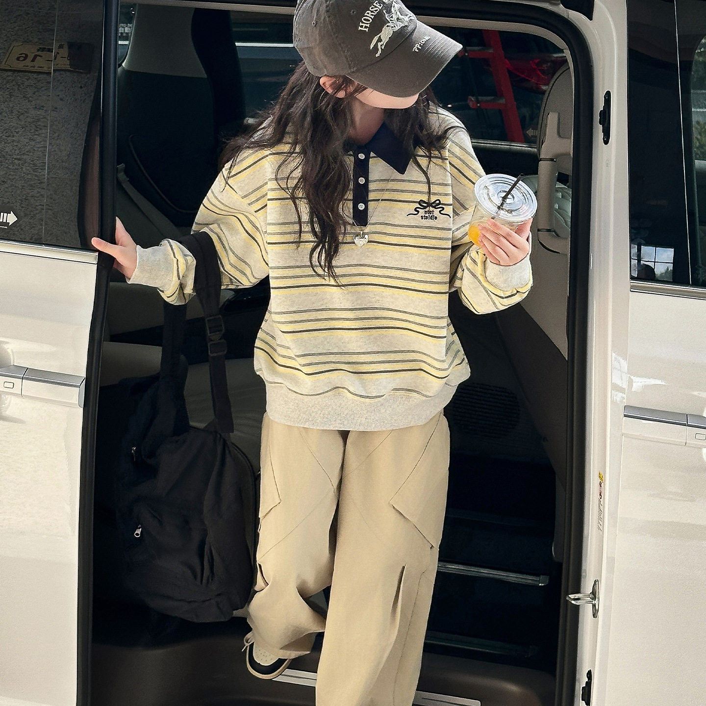女童秋装2026新款条纹POLO衫