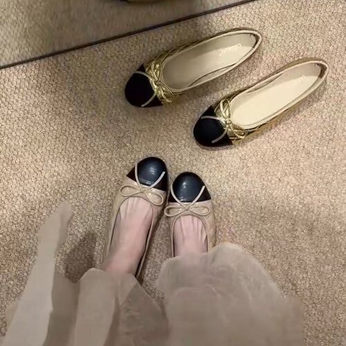 羊皮版~法式小香风温柔拼色单鞋女鞋子2026春季芭蕾舞平底晚晚鞋