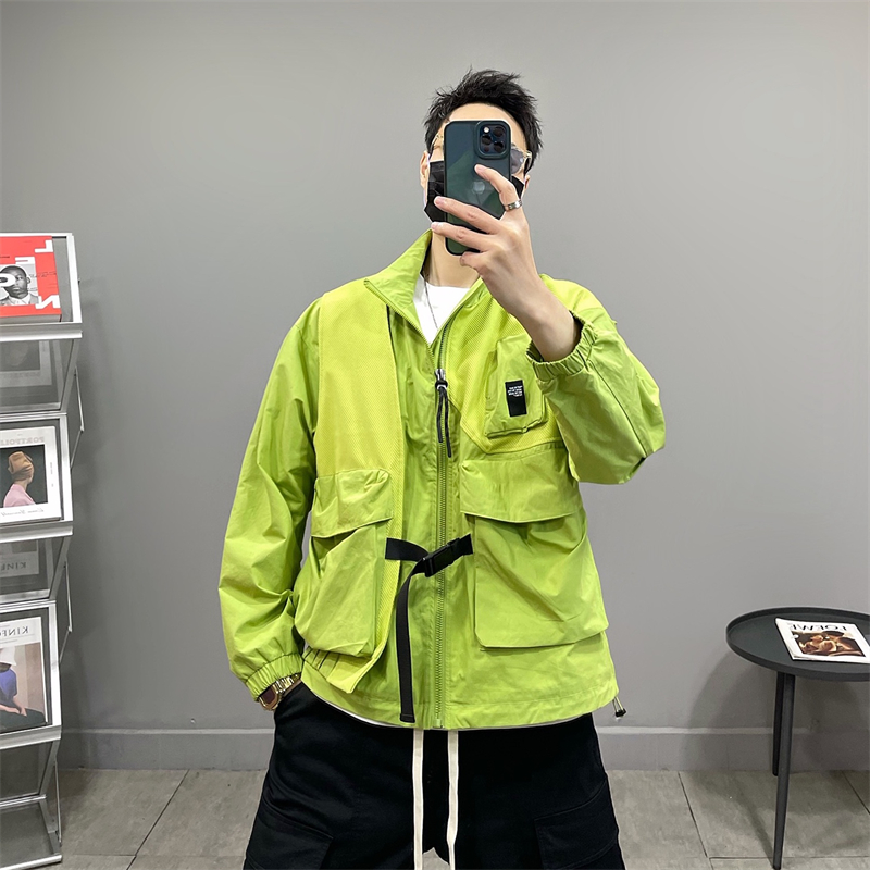 大风车立领春秋宽松拼接工装夹克