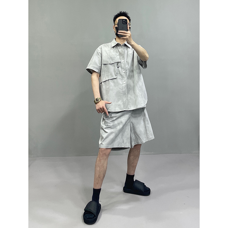 大风车高级感衬衫短袖短裤套装