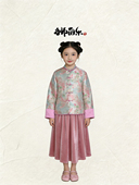 上衣 女童高极感粉绿色系精仿宋锦对襟春季 福禄醒狮