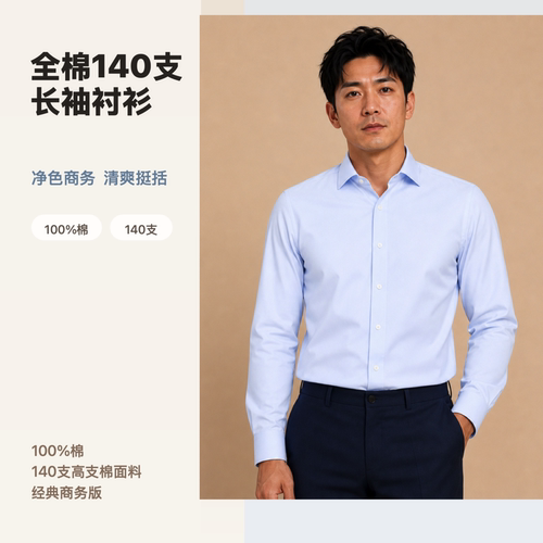 【140支DP免烫长袖 】占姆士男士高档商务DP长袖纯棉长袖衬衫