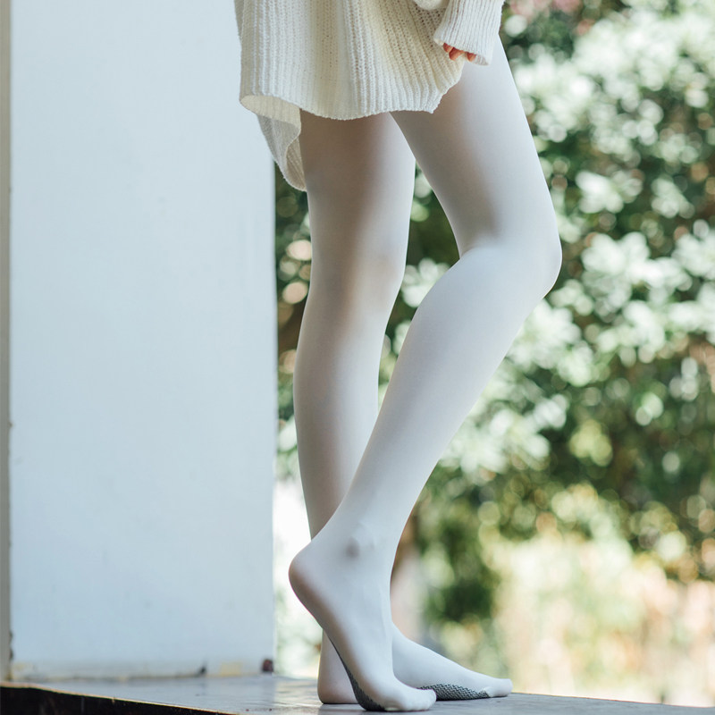 80D天鹅绒连裤袜哑光收腹提臀女士打底裤黑色九分裤压力 奶白丝袜